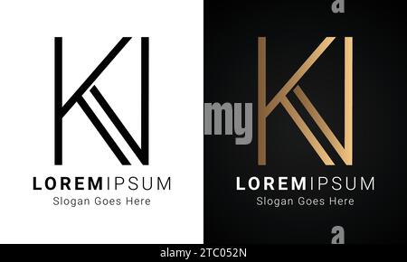 Luxury Initial NK or KN Monogram Text Letter Logo Design Stock Vector