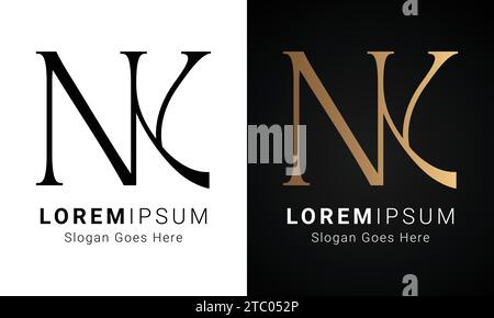Luxury Initial NK or KN Monogram Text Letter Logo Design Stock Vector