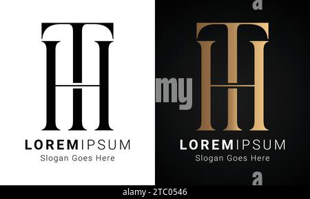 Luxury Initial TH or HT Monogram Text Letter Logo Design Stock Vector