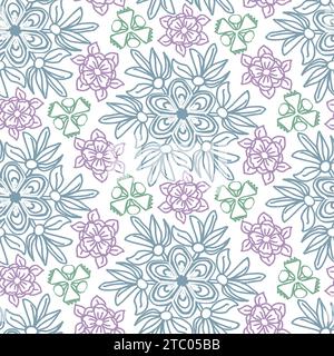 Abstract floral seamless pattern for fabric, textile. Vector background with doodle hand drawn elements Stock Vector