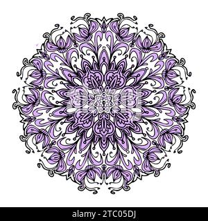 Mandala spirit ornamental round lace violet ornament for surface design of card or invite. Vector abstract circle pattern, isolate on white background Stock Vector