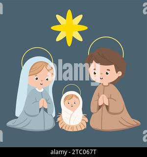 Nativity Scene. Cute Holy family. Christmas characters clipart for kids Stock Vector