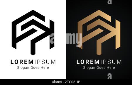 Luxury Initial FK or KF Monogram Text Letter Logo Design Stock Vector