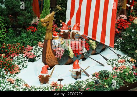 A Viking figure holding a sword among festive decorations in the background, Gardens by the Bay, Singapore Stock Photo