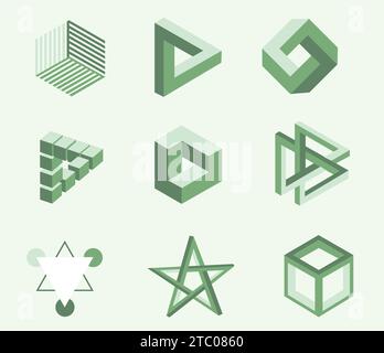 Illusion optical geometric impossible icon symbol set full illustration Stock Vector