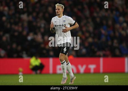 Middlesbrough, UK. 9th Dec 2023. Ipswich Town's Luke Woolfenden during the Sky Bet Championship match between Middlesbrough and Ipswich Town at the Riverside Stadium, Middlesbrough on Saturday 9th December 2023. (Photo: Michael Driver | MI News) Credit: MI News & Sport /Alamy Live News Stock Photo