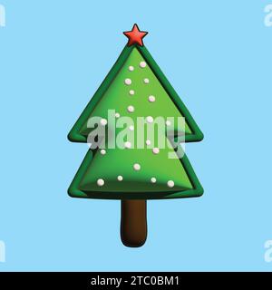 3D Christmas Tree Holiday Celebration, 3d cute Xmas element Stock Vector