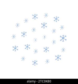 Pastel blue snowflakes circle on white background. Perfect for New Year decorations and winter. Stock Vector