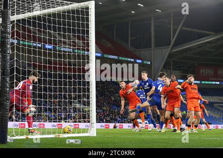 Cardiff, UK. 09th Dec, 2023. Dimitrios Goutas of Cardiff City (4) scores his teams 1st goal. EFL Skybet championship match, Cardiff city v Millwall at the Cardiff City Stadium in Cardiff, Wales on Saturday 9th December 2023. this image may only be used for Editorial purposes. Editorial use only, pic by Andrew Orchard/Andrew Orchard sports photography/Alamy Live news Credit: Andrew Orchard sports photography/Alamy Live News Stock Photo