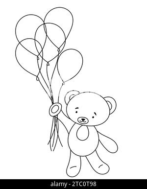 Coloring Page For Kids: Bear Flying On Balloons, Coloring For Children'S Creativity Is A Fun, Creative Coloring Book Featuring A Bear Flying On Balloons, Perfect For Children'S Artistic Expression Stock Vector