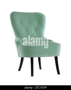 One comfortable green armchair isolated on white Stock Photo