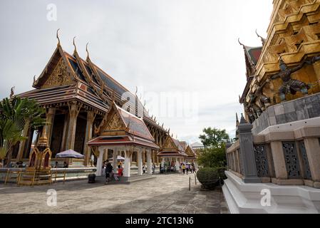 Bangkok, Thailand - Jun 1, 2019: The artistic architecture and decoration of Phra Ubosot or The Chapel of The Emerald Buddha or Wat Phra Kaew, The Gra Stock Photo