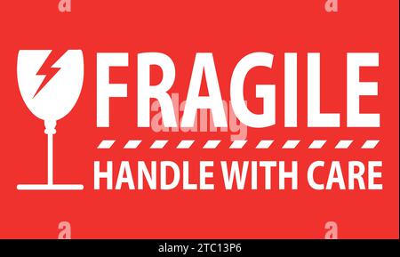 Fragile handle with care sticker, fragile label with broken glass symbol vector. Stock Vector