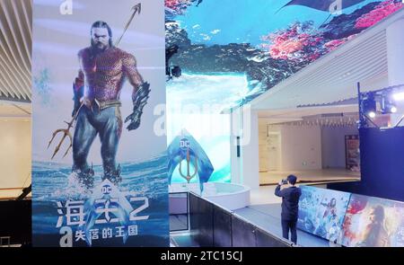 Shanghai, China. 09th Dec, 2023. Fans are standing in front of a poster of the film 'Aquaman and The Lost Kingdom' at a cinema in Shanghai, China, on December 9, 2023. (Photo by Costfoto/NurPhoto) Credit: NurPhoto SRL/Alamy Live News Stock Photo