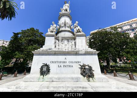 Genoa, Italy - Aug 1, 2022: Christopher Columbus monument in Piazza Acquaverde in Genoa, Liguria, Italy. Stock Photo