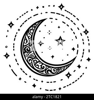 Hand drawn crescent moon line art, Vector Illustration for Ramadan Concept. Stock Vector