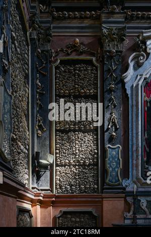 Milan, Italy - Aug 4, 2022: San Bernardino alle Ossa is a church in Milan on Piazza S. Stefano square, known for its ossuary, decorated with human sku Stock Photo