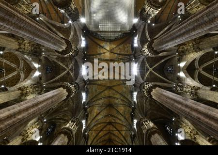 Milan, Italy - Aug 4, 2022: Inside the famous Duomo, the cathedral of Milan city, Italy, also known as Basilica of the Nativity of Saint Mary. Its con Stock Photo