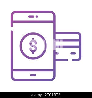 Bank card with mobile phone denoting concept of mobile payment or online payment icon. Stock Vector