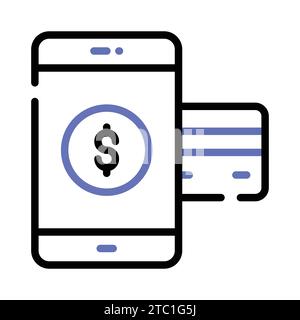 Bank card with mobile phone denoting concept of mobile payment or online payment icon. Stock Vector