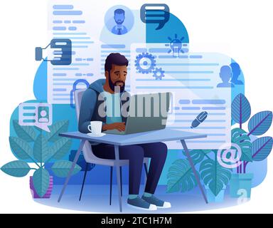 Man Laptop Recruitment Job Search Online Cartoon Stock Vector