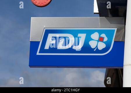 Bordeaux , France - 11 29 2023 : fdj logo sign and brand text shop facade wall French national lottery operator store agency Stock Photo