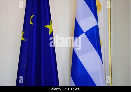 Vienna, Austria. February 9, 2015. Greek Prime Minister Alexis Tsipras (Syriza) for a discussion in the Federal Chancellery in Vienna Stock Photo