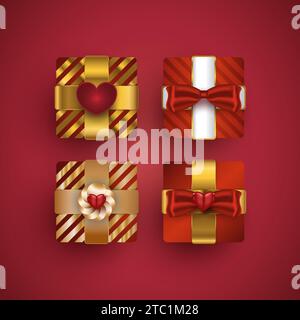 Set of Gifts box. Realistic luxury gift box for Valentine's day gifts or decoration from top view Stock Vector