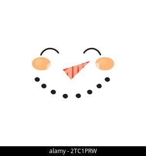 Isolated snowman face illustration in flat cartoon style. Smiling concept for winter decorations. Stock Vector