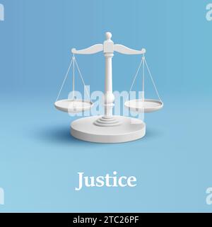 Justice white 3d render scales law equality render illustration, balance measure symbol isolated icon realistic icon design Stock Vector
