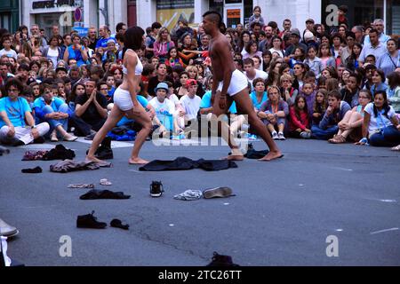 Street Arts Festival. Wandering danced 'The Color of Time' by the Company Artonik of Marseille in Rochefort, France Stock Photo