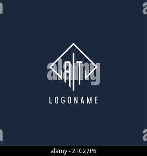 AT initial logo with luxury rectangle style design vector graphic Stock Vector