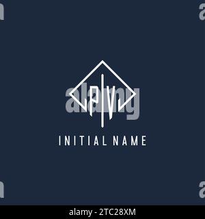 PV initial logo with luxury rectangle style design vector graphic Stock Vector