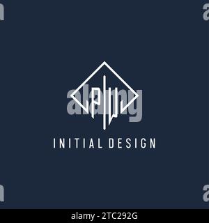 PW initial logo with luxury rectangle style design vector graphic Stock Vector