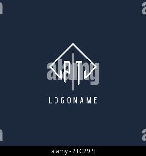 PT initial logo with luxury rectangle style design vector graphic Stock Vector
