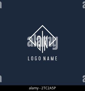 QK initial logo with luxury rectangle style design vector graphic Stock Vector