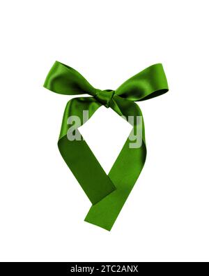 Satin ribbon bow green color isolated on white background, element Stock Photo