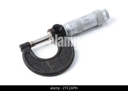 Old Soviet micrometer isolated on white background Stock Photo
