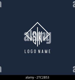 SK initial logo with luxury rectangle style design vector graphic Stock Vector