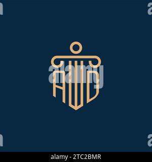 AD initial for law firm logo, lawyer logo with pillar icon Stock Vector