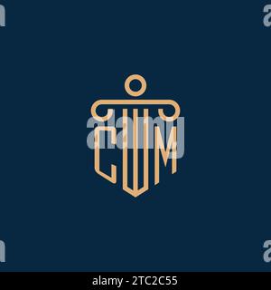 CM initial for law firm logo, lawyer logo with pillar icon Stock Vector