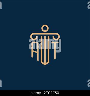 AT initial for law firm logo, lawyer logo with pillar icon Stock Vector