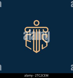 ES initial for law firm logo, lawyer logo with pillar icon Stock Vector