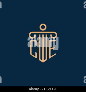 CE initial for law firm logo, lawyer logo with pillar icon Stock Vector