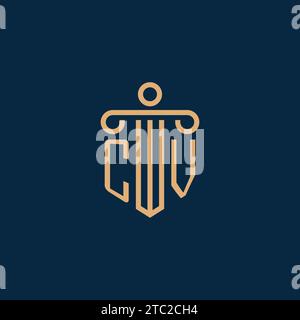 CV initial for law firm logo, lawyer logo with pillar icon Stock Vector