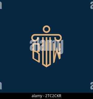 BW initial for law firm logo, lawyer logo with pillar icon Stock Vector