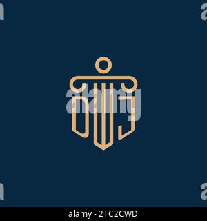 DJ initial for law firm logo, lawyer logo with pillar icon Stock Vector