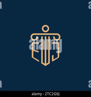 EJ initial for law firm logo, lawyer logo with pillar icon Stock Vector