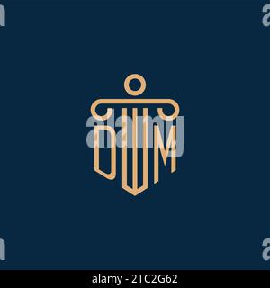 DM initial for law firm logo, lawyer logo with pillar icon Stock Vector