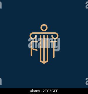 FT initial for law firm logo, lawyer logo with pillar icon Stock Vector